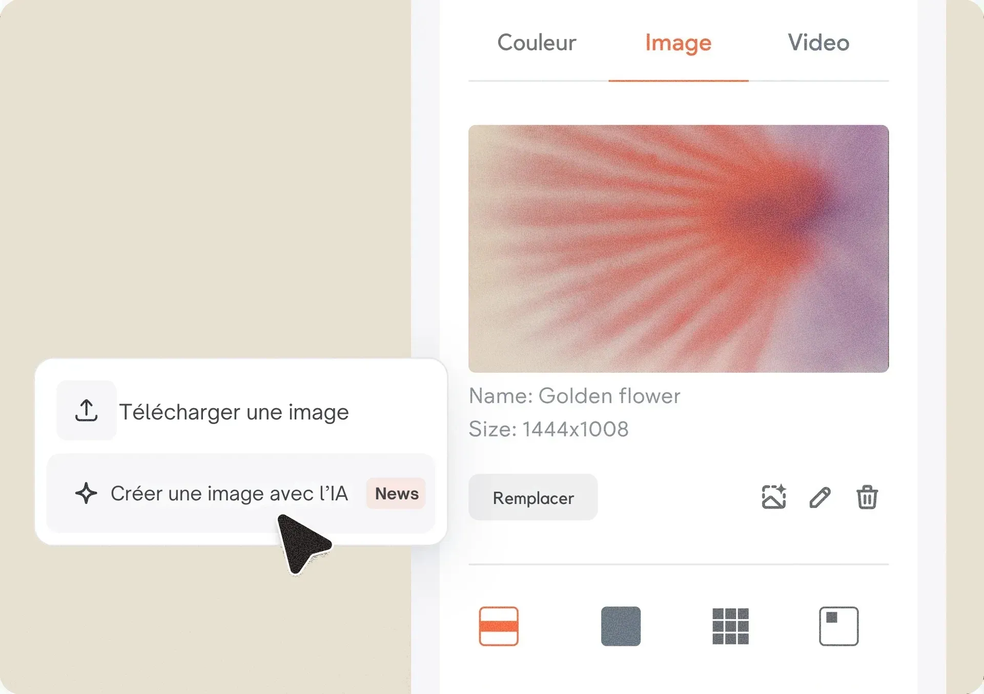 Menu de l'éditeur : option « Créer une image avec l'IA »