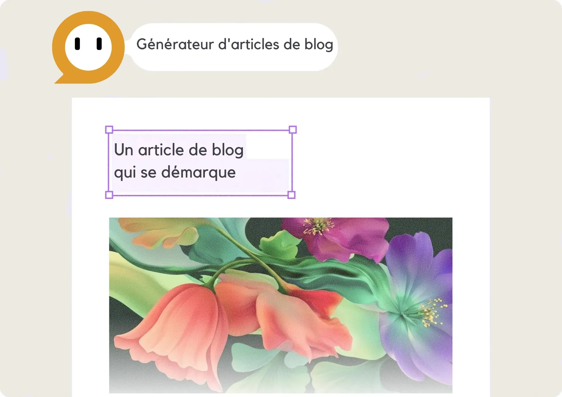 Aperçu du générateur d'articles de blog Folia, titre modifiable