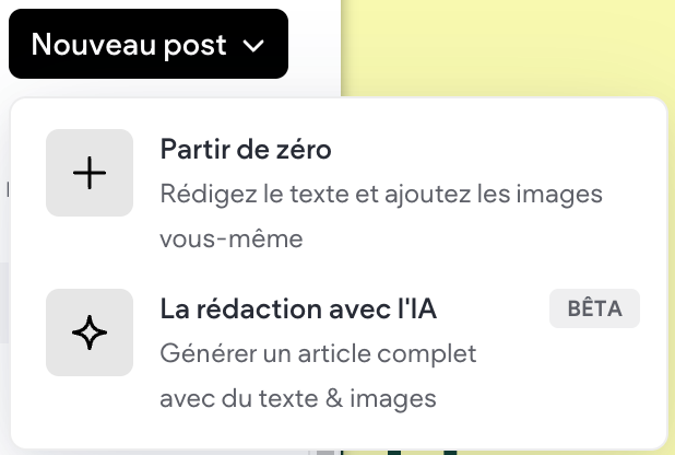 Sélecteur de création d'article : Partir de zéro ou La rédaction avec l'IA