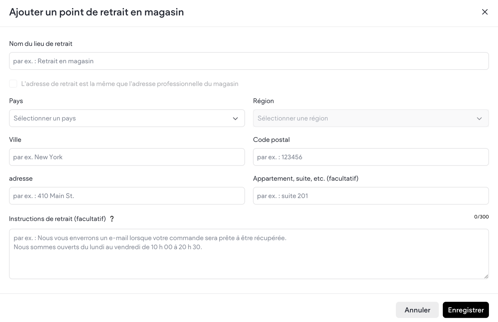 Ajout d'un point de retrait en magasin
