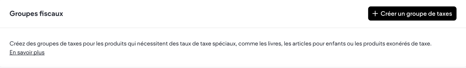 Création d'un groupe de taxes avec nom et sélection de produits