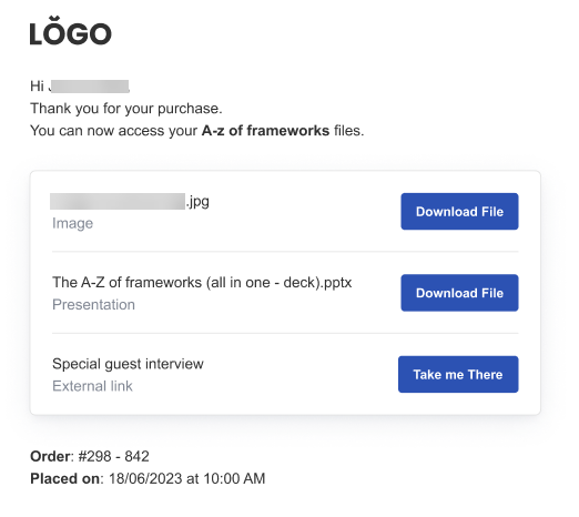 Exemple d'e-mail avec lien de téléchargement d'un produit numérique