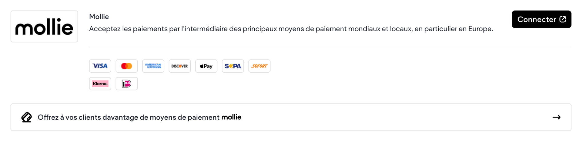 Connexion de la passerelle de paiement Mollie