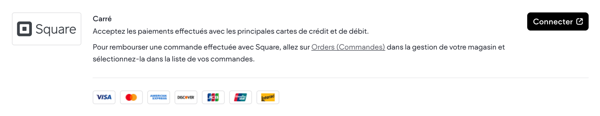 Connexion de la passerelle de paiement Square