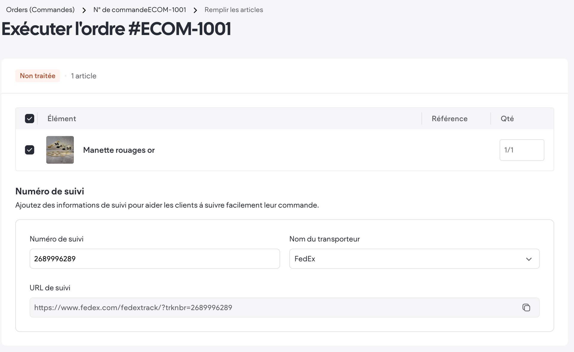 Traitement des articles d'une commande