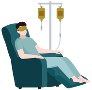 A man is sitting in a chair with a mask on his eyes.