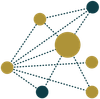 A graphic of a network of dots and circles on a white background.