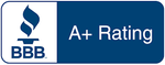 BBB A+ Rating logo with a blue flame and text.