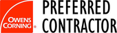 Owens Corning Preferred Contractor logo: red square with white curved line and text. 