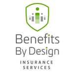 Logo: Green shield with abstract people, "Benefits By Design" text, and "Insurance Services" text.