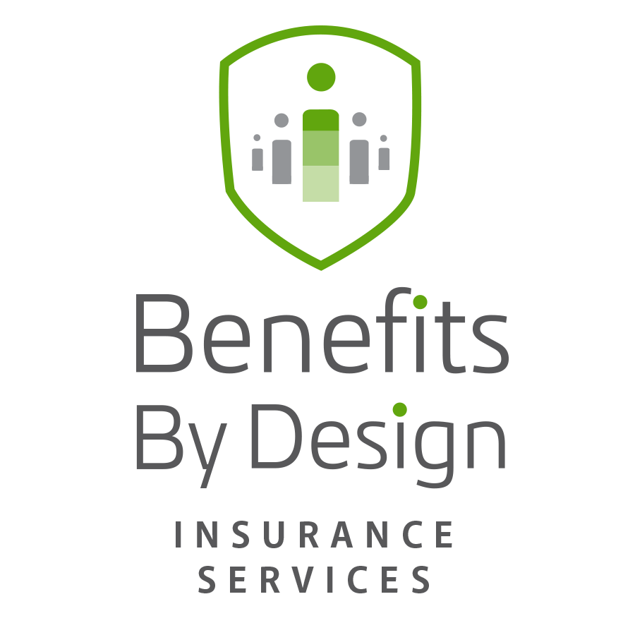 Logo: Green shield with abstract people, "Benefits By Design" text, and "Insurance Services" text.