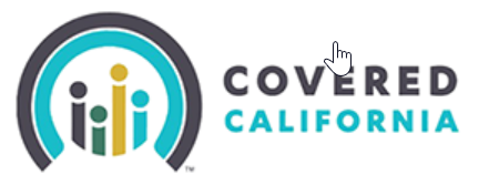 Covered California logo with an arc and four figures inside, 