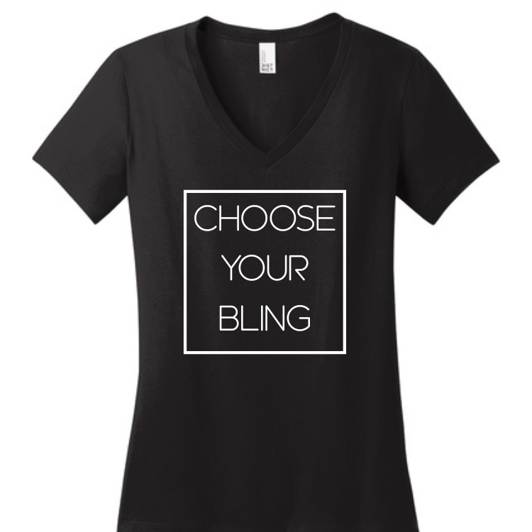 Custom V-Neck or Crew Bling Shirt – Choose Your Sparkle