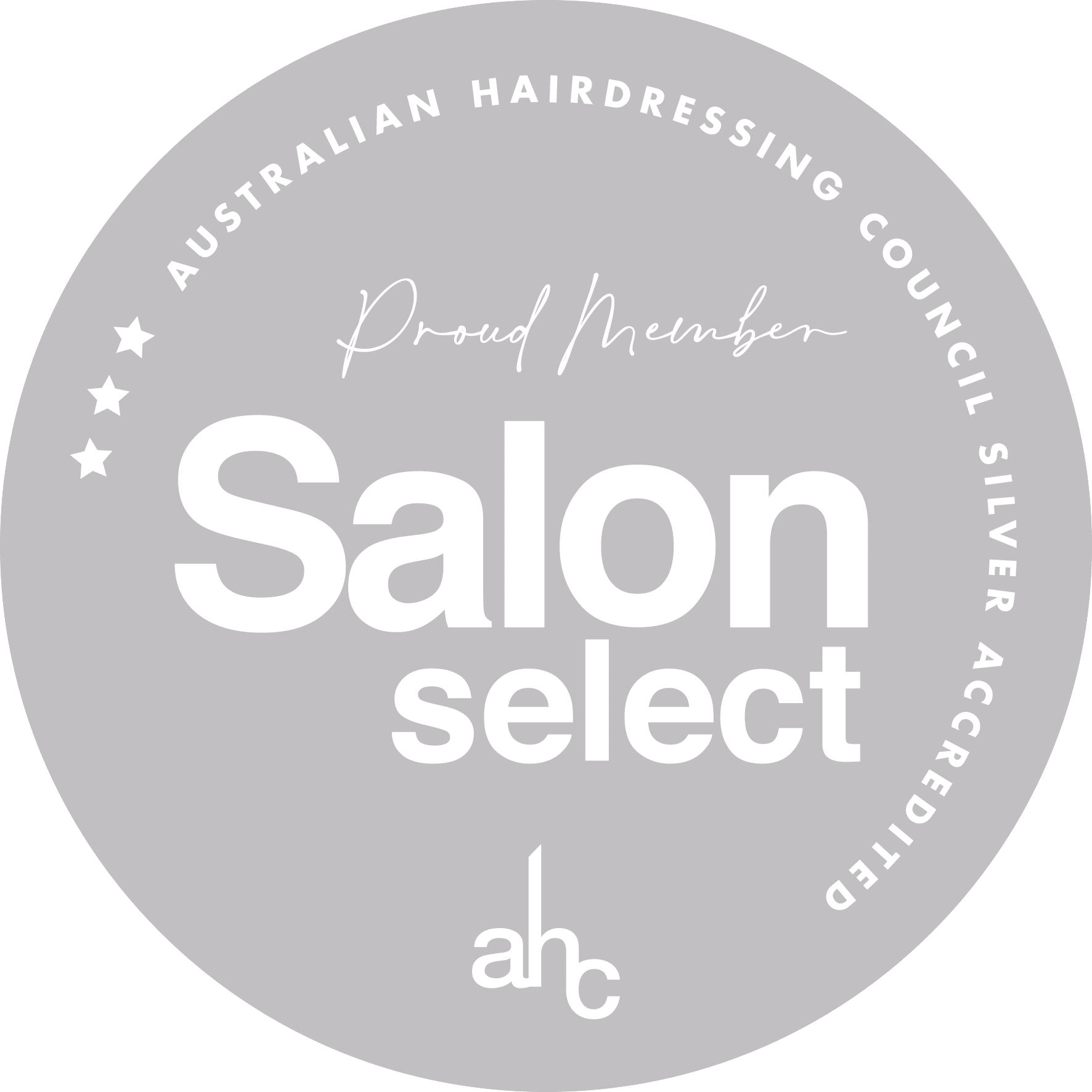The logo for salon select is a proud member of the australian hairdressing council.