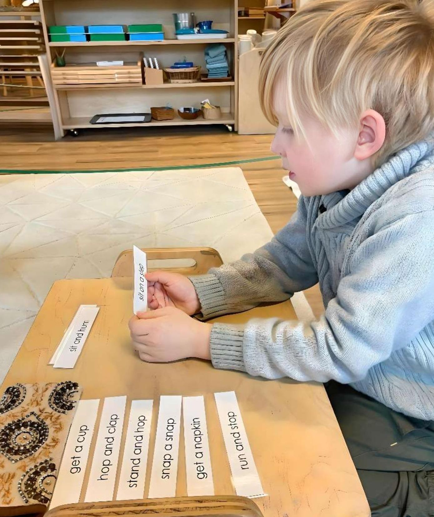 Children working with Montessori math materials