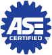 Blue ASE Certified logo with a cogwheel border.