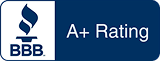 BBB A+ rating logo, featuring the BBB flame icon and 