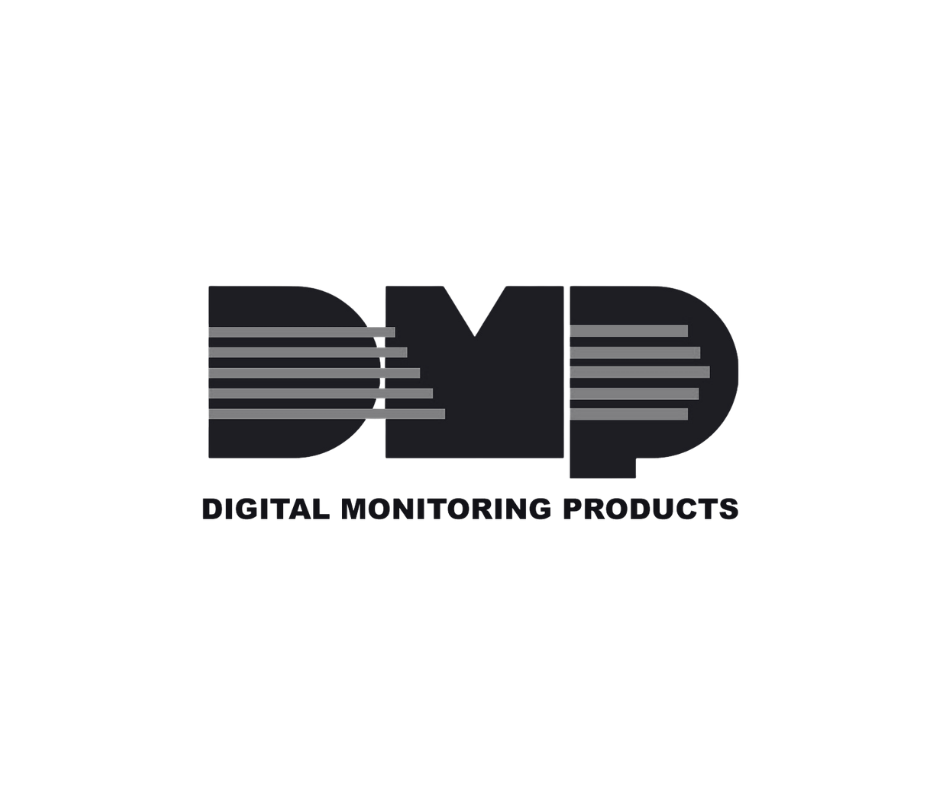 Digital Monitoring Products logo in black with gray horizontal stripes on white background