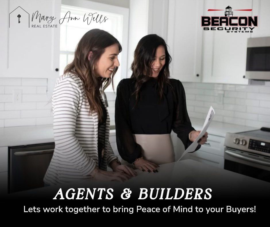 Two women review a house listing in a modern kitchen with “Agents & Builders” text overlay.