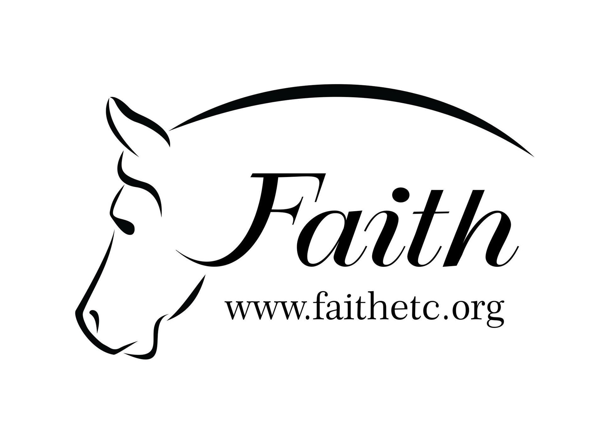 Faith logo with a horse head outline and website text, faithetc.org