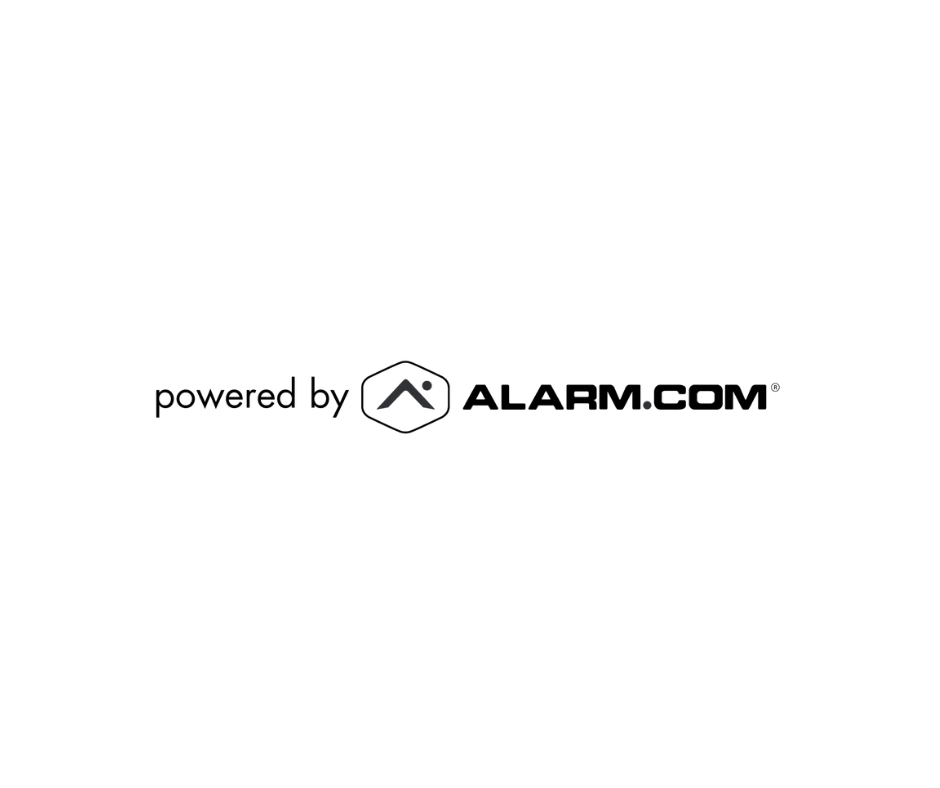 Powered by Alarm.com logo on a white background