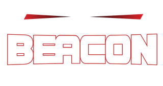 The word beacon is written in red letters on a white background.