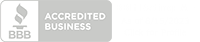 A logo for an accredited business with a flame on it.