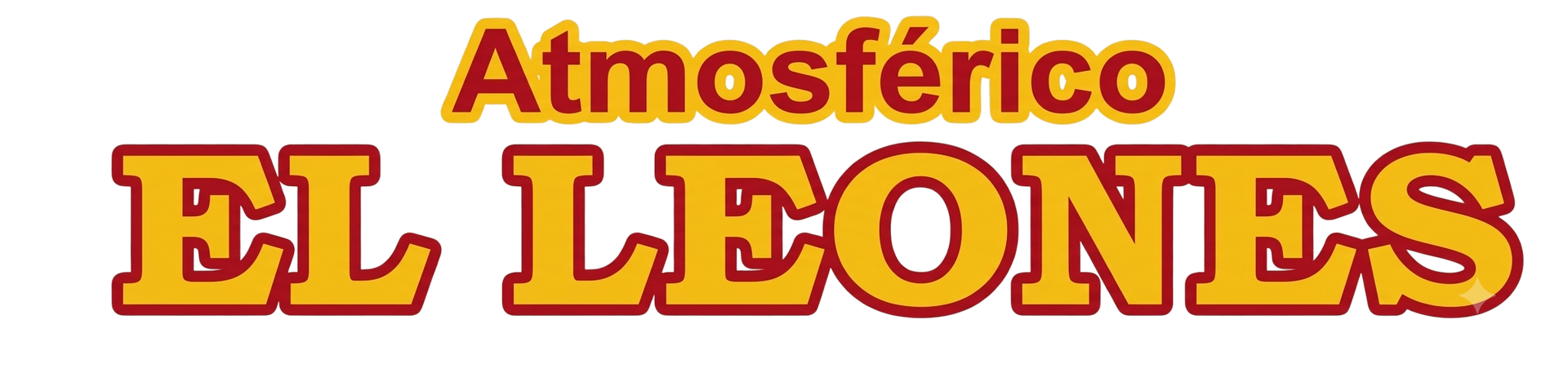 Logotipo con el texto “Atmosférico EL LEONES” en naranja y rojo sobre fondo blanco.