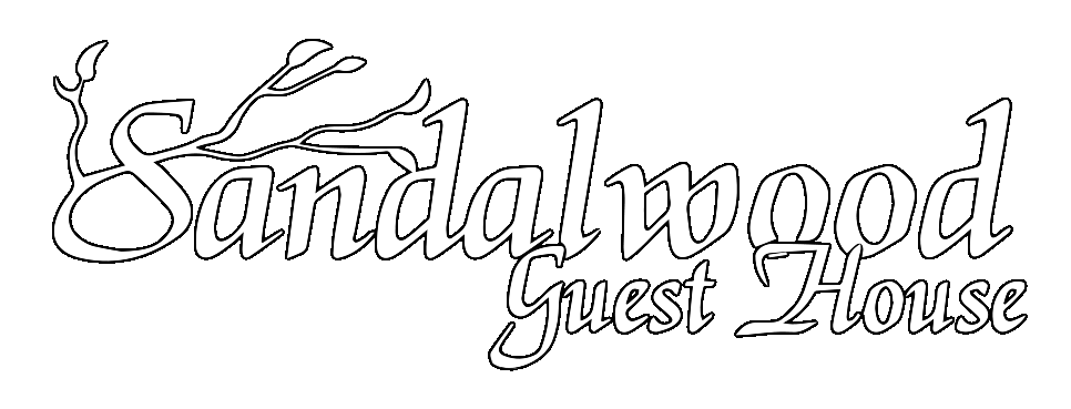 Sandalwood Guest House logo in stylized black script on white background