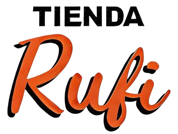 Logotipo de “Tienda Rufi” en texto cursivo negro y naranja sobre fondo blanco.