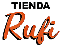 Logotipo de “Tienda Rufi” en texto cursivo negro y naranja sobre fondo blanco.