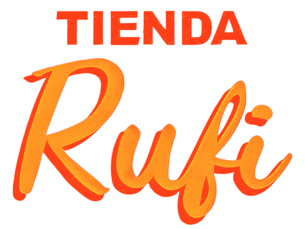 Logo de “Tienda Rufi” en letras naranjas y rojas sobre fondo blanco