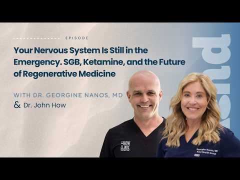 Podcast cover with two smiling hosts and text: “Your Nervous System Is Still in the Emergency SGB, Ketamine, and the Future of Regenerative Medicine”