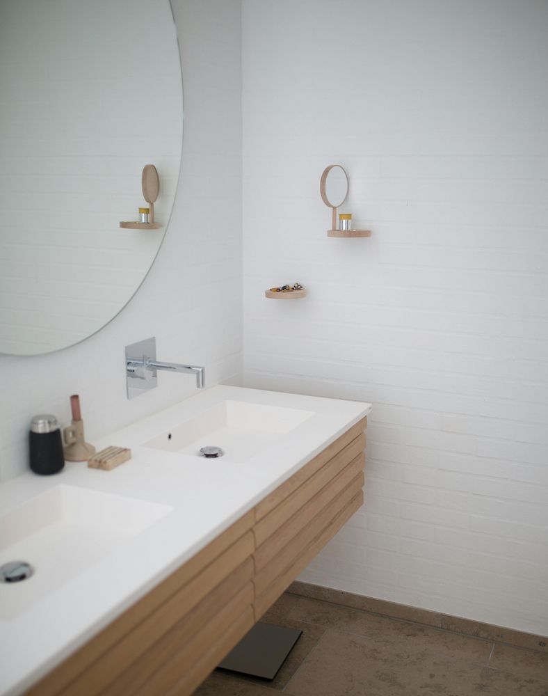 A Bathroom With Two Sinks and a Mirror — Clinton McArthur Plumbing in Landsborough, QLD