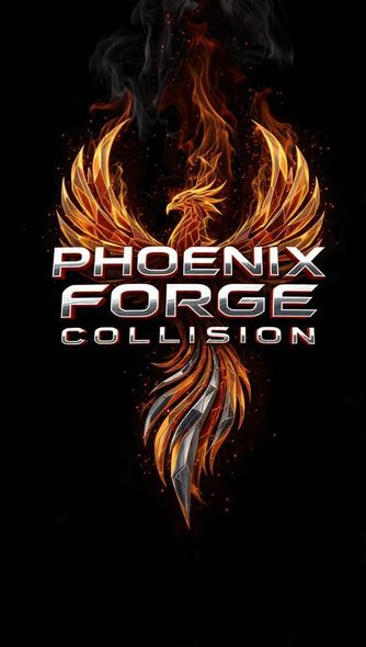 Phoenix Force Collision logo with fiery phoenix wings and orange flame text on a black background
