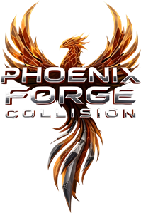Phoenix Force Collision logo with fiery phoenix wings and orange flame text on a black background