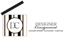 A logo for Designer Consignment featuring a black-and-white striped box, the letters "DC" in a circle, and brand text.