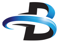 A blue and black letter b logo on a white background.