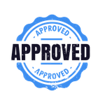 A blue approved stamp on a white background.