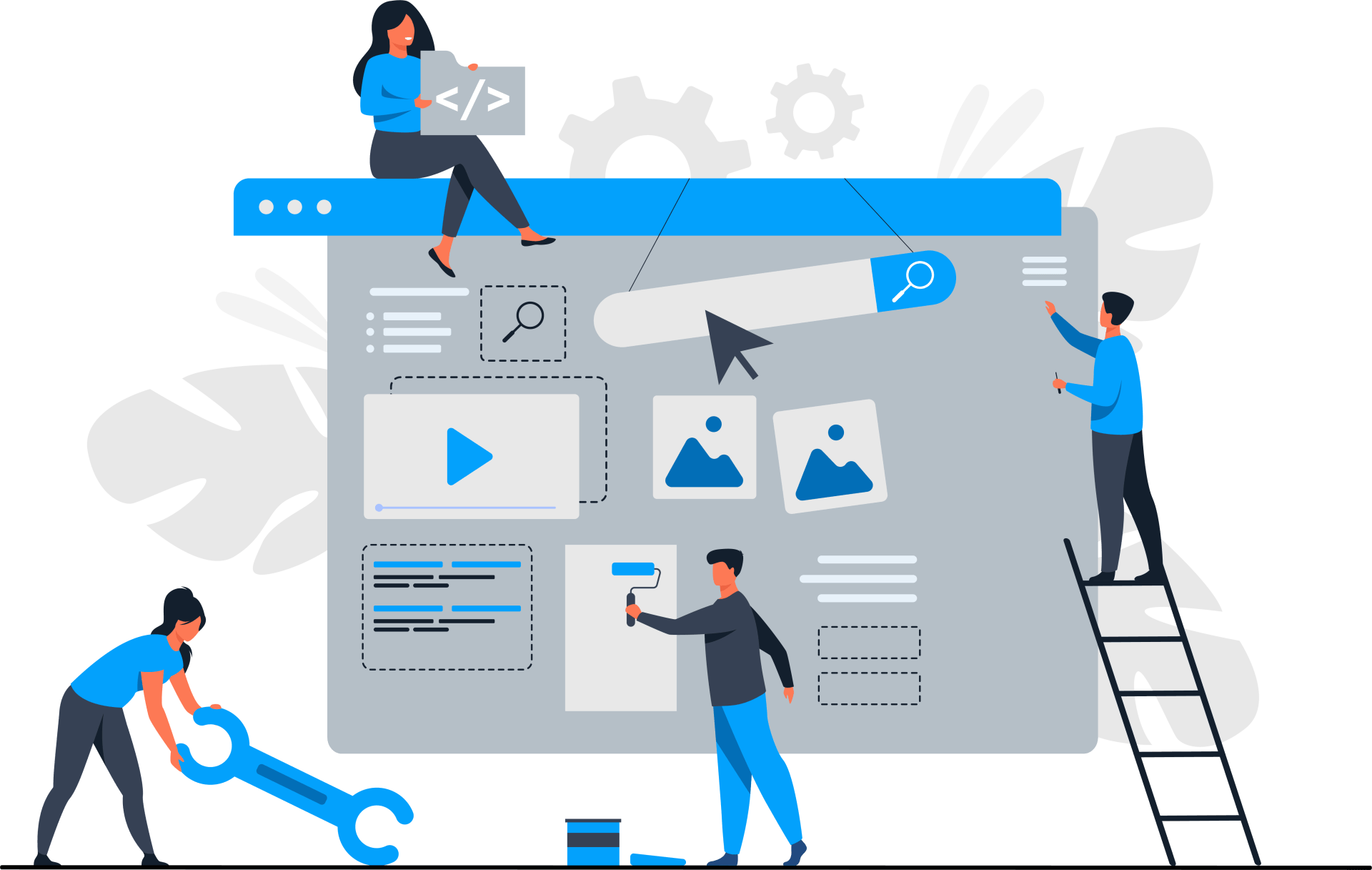 A group of people are working on a website.