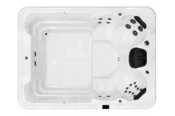 Top-down View of a White Hot Tub With Black Jets and Seating Area — Just Spas Forster in Forster, NSW