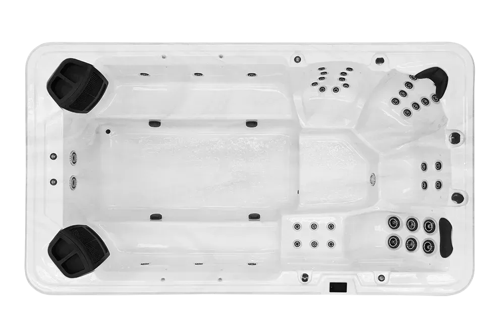 White Hot Tub With Multiple Black Jets and Cup Holders — Just Spas Forster in Forster, NSW