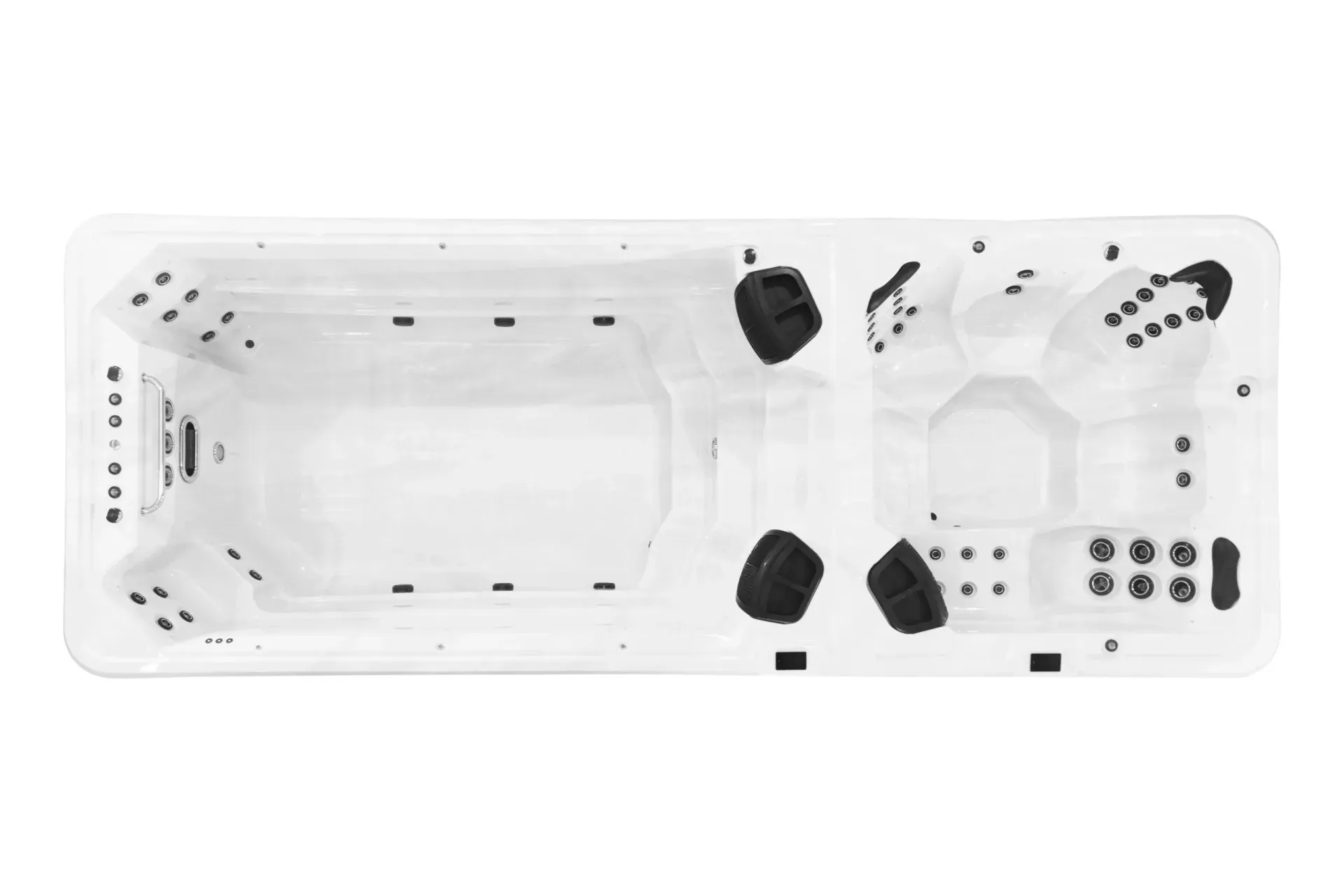 White Modern Bathtub With Black Fixtures And Controls — Just Spas Forster in Forster, NSW