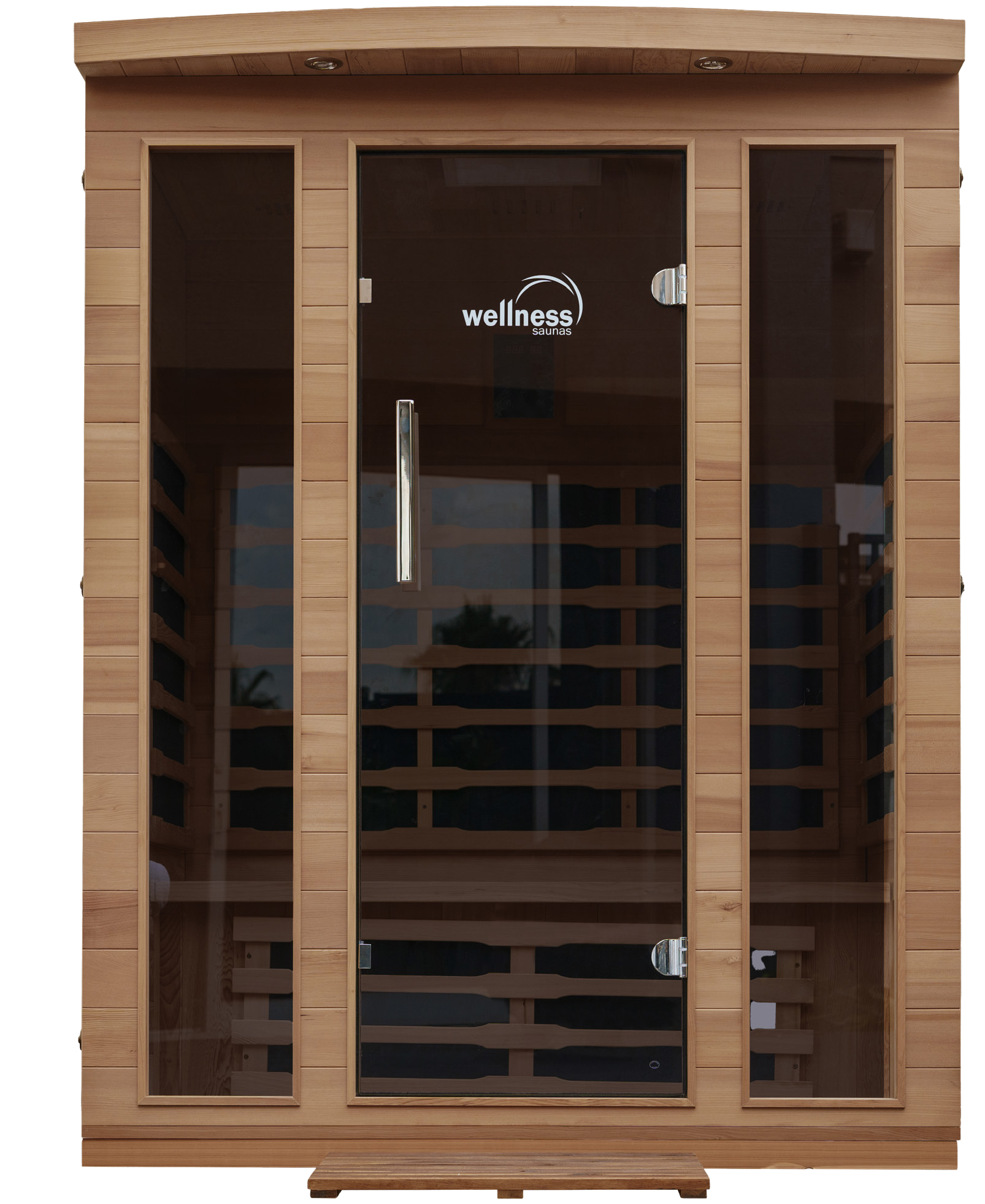 Wooden Infrared Sauna With Glass Door — Just Spas Forster in Forster, NSW