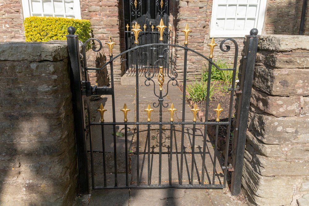 Black metal gate with gold spikes — Custom Gates & Fencing in Burleigh Heads, QLD