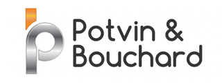 Logo du cabinet d'avocats Potvin & Bouchard : un « p » argenté surmonté d'un carré orange, et le nom du cabinet.