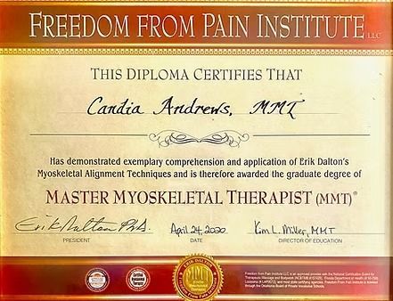 Freedom from Pain Institute diploma certificate on cream parchment with gold border and red header