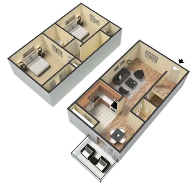 2 bedroom 1.5 bathroom floor plan 2