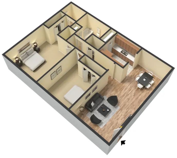 2 bedroom 1.5 bathroom floor plan