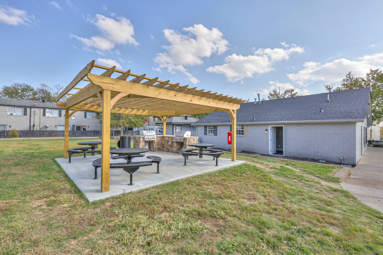 Photo of a community grill and chill area